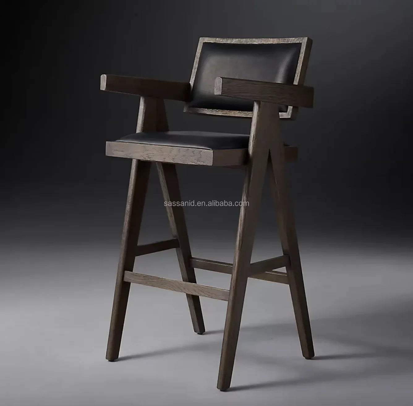Jakob Leather Bar & Counter Stool – Midcentury Brushed Grey Oak