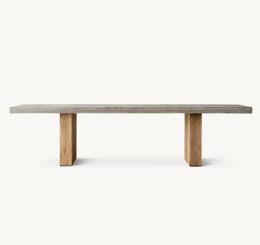 Solano Rectangular Dining Table – Bauhaus Design Polished Concrete & Teak | 1600947782270