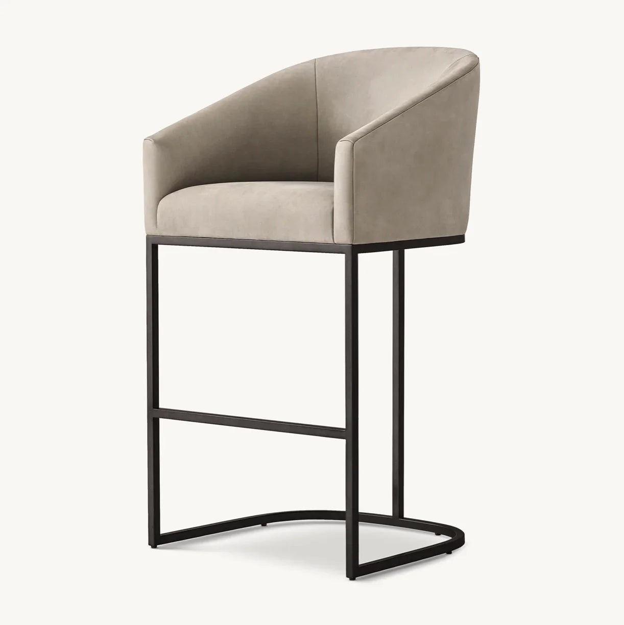 Barrelback Slope Arm Stool – Italian Leather & Burnished Brass Statement Piece