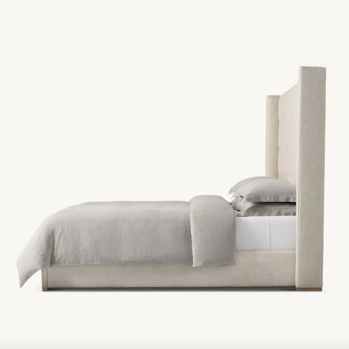 Upholstered Shelter Bed – Diamond-Tufted Wingback Mid-Century French Oak Frame