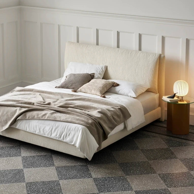 Upholstered Bed – French Retro Cream Linen Mid-Century Modern Design | 5550