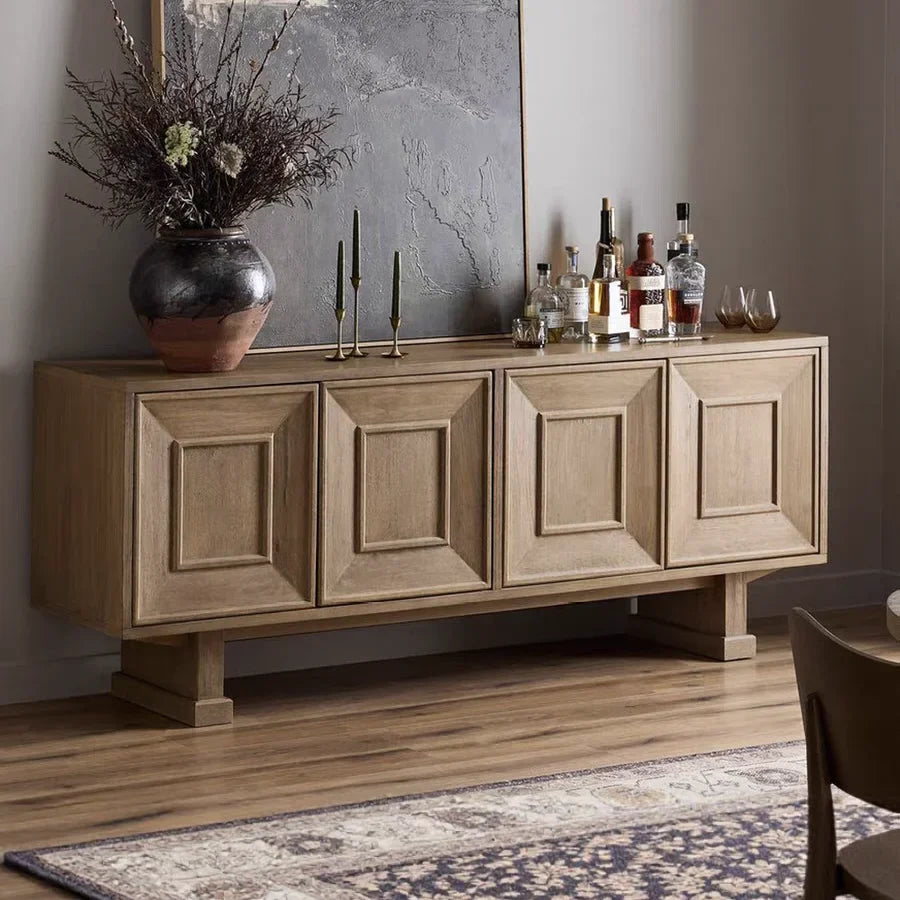 French Country 4-Drawer Sideboard 82in – Solid Birch Wood Statement Piece