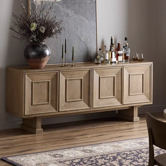 French Country 4-Drawer Sideboard 82in – Solid Birch Wood Statement Piece