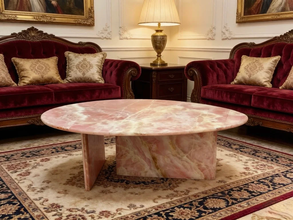Luxury Water-Drop Pink Jade Marble Coffee Table Modern Minimalist Italian Style