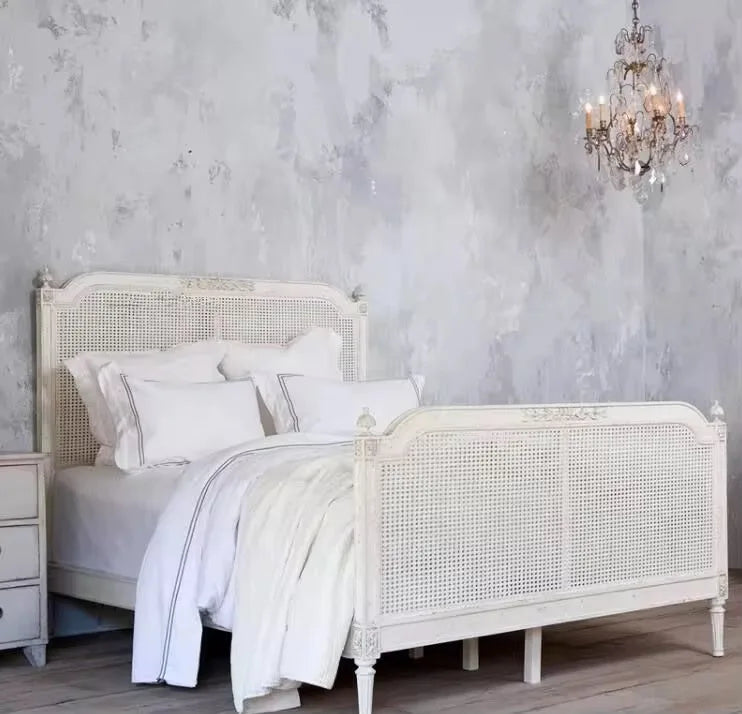 French Antique Carved Bed – Solid Wood Pine and Birch Statement Piece Q-020530