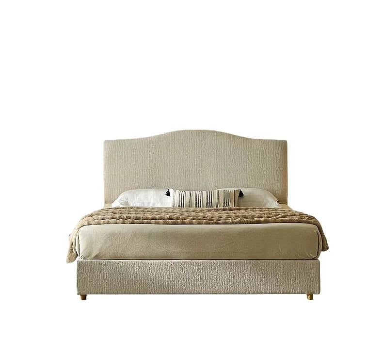 French Provincial Upholstered Bed – Cream Chenille with Willow Border