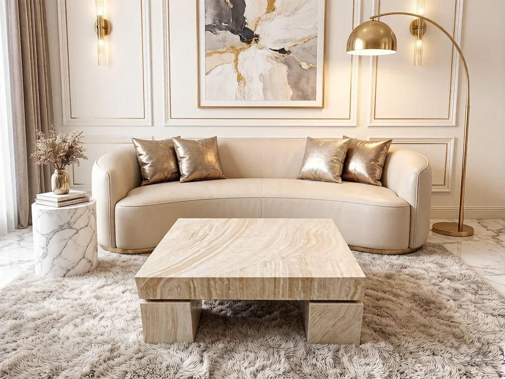 Luxury Square Natural Marble Coffee Table Modern Italian Style for Villa