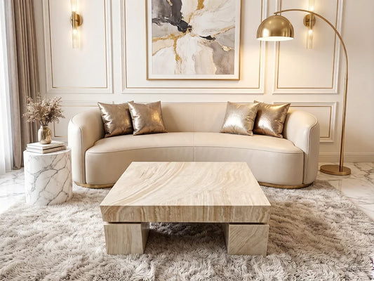 Luxury Square Natural Marble Coffee Table Modern Italian Style for Villa