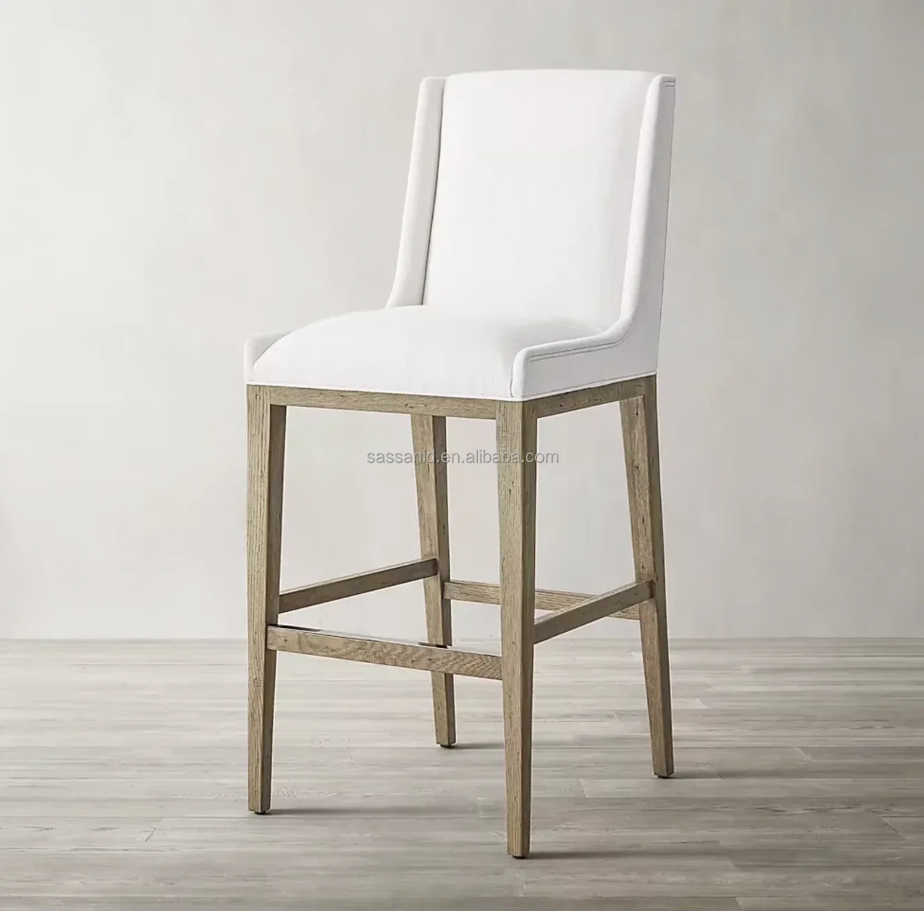 Leigh Armless Bar Stool – Mid-Century Geometric Oak – Minimalist Fabric Statement Piece