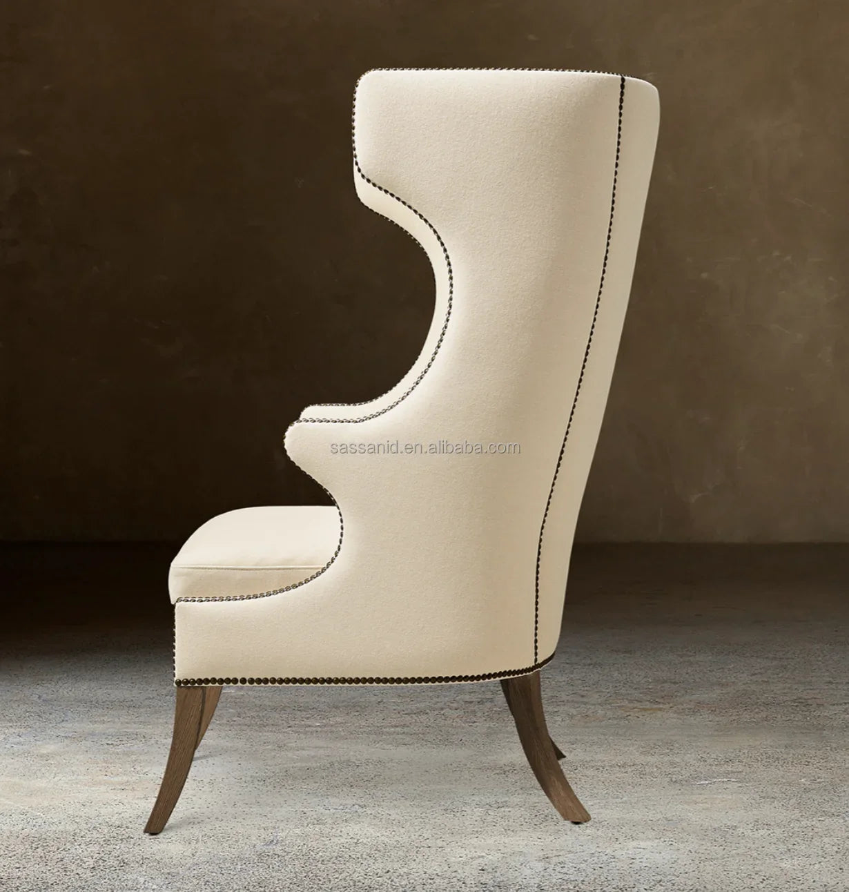 Beckett Wing Chair – Nailhead Trim Upholstered Accent Chair – Danish Modern Statement Piece | 108747137853
