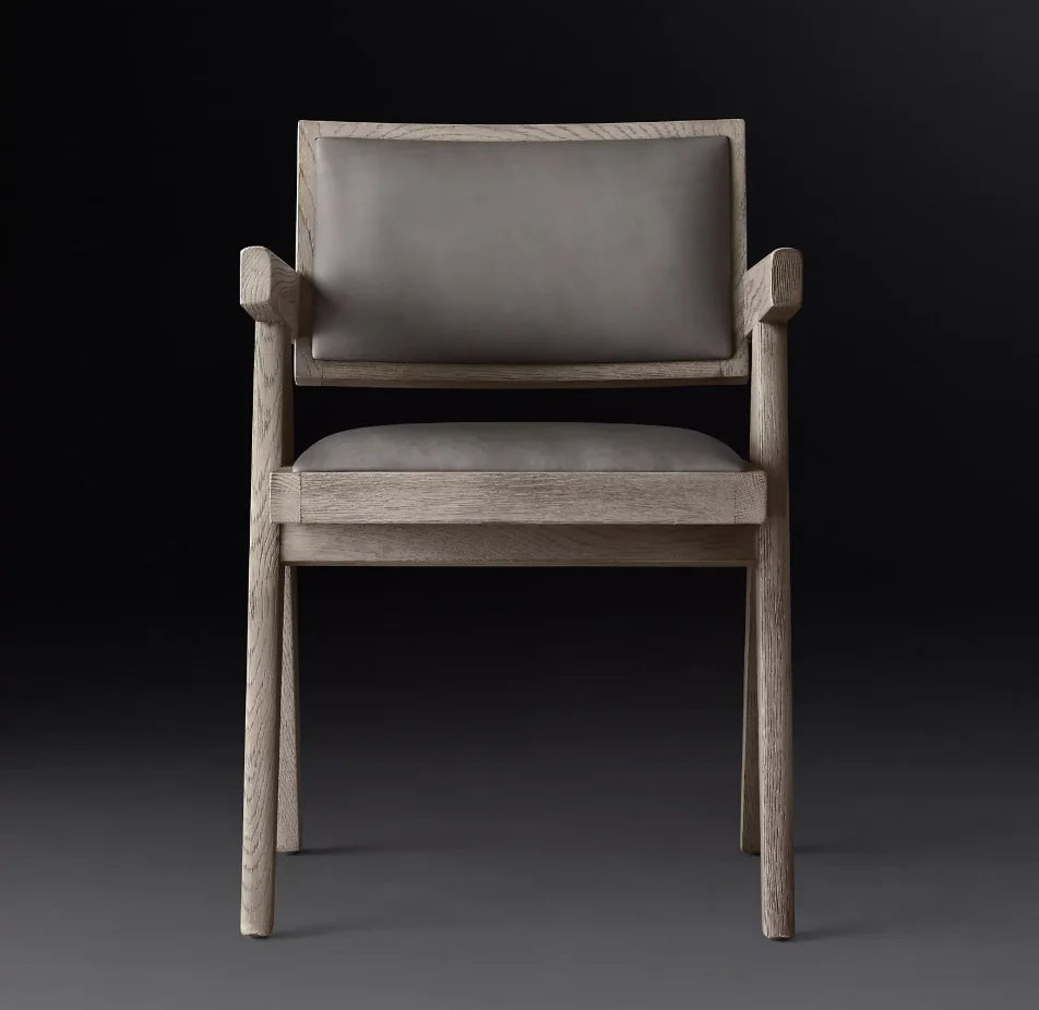 Dining Chair – Midcentury Minimalist Solid Oak and Leather Statement Piece