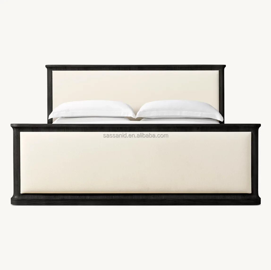 Baron Fabric Panel Bed – Classical Roma Architecture Design in Oak and Upholstery – Luxury Bedroom Statement Piece