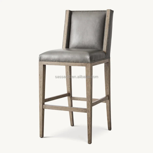 Bar & Counter Stool – Armless 1950s Modernist Leather and Solid Oak Statement Piece