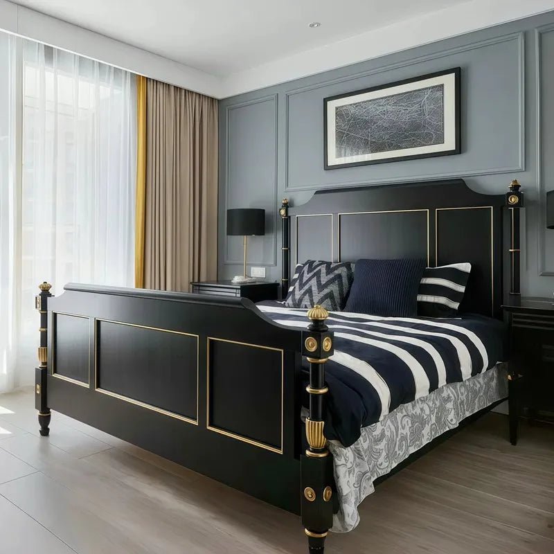 French Gold Carved Bed – Solid Birch American Classic Statement Piece