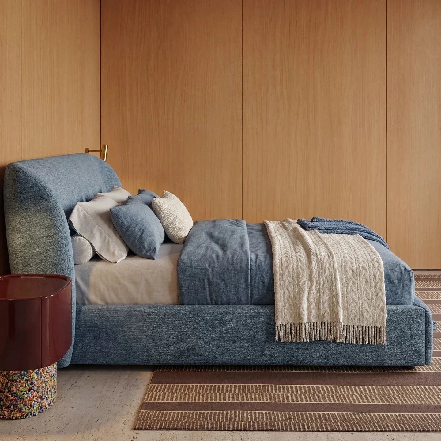 Modern Upholstered Bed – Minimalist Cream Fabric Statement Piece | 26-230