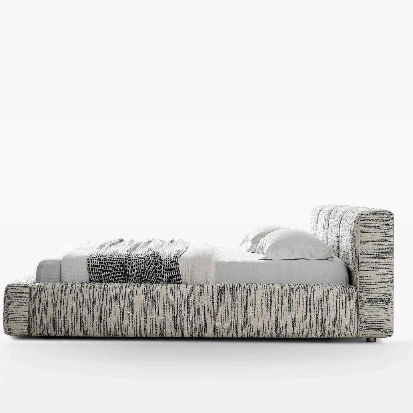 Striped Fabric Bed – Wood Frame European Contemporary Statement Piece