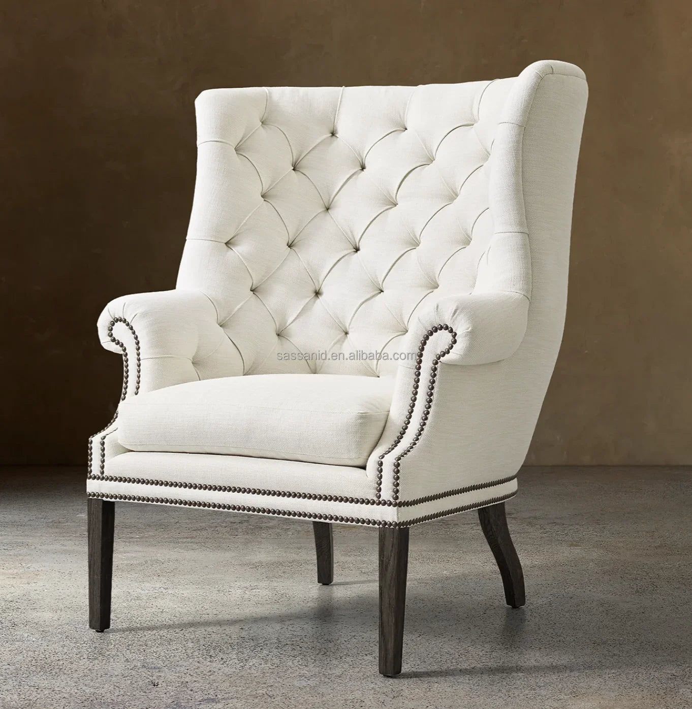Ellsworth Tufted Wing Chair – Danish Modern Performance Fabric Accent Piece
