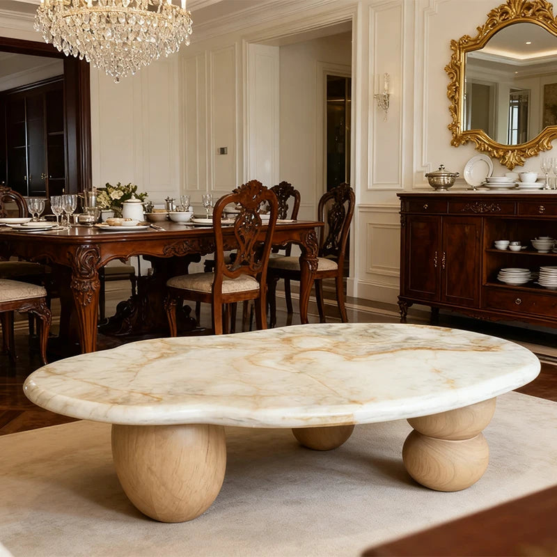 Modern Minimalist Marble Coffee Table Solid Wood Legs Luxury Italian Style