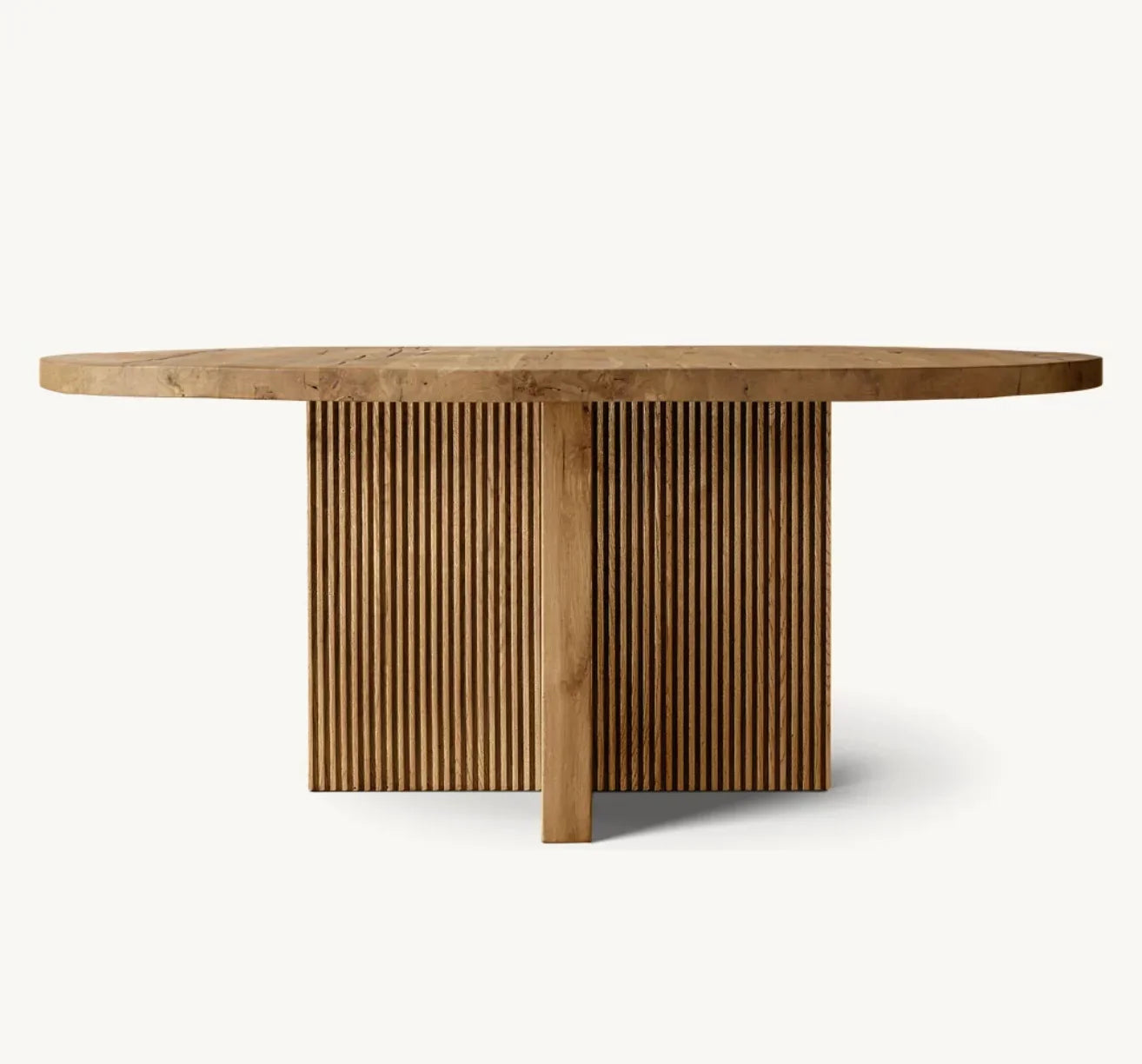 Round Dining Table with Reeded Base in Reclaimed Oak – Contemporary | 1600944309439