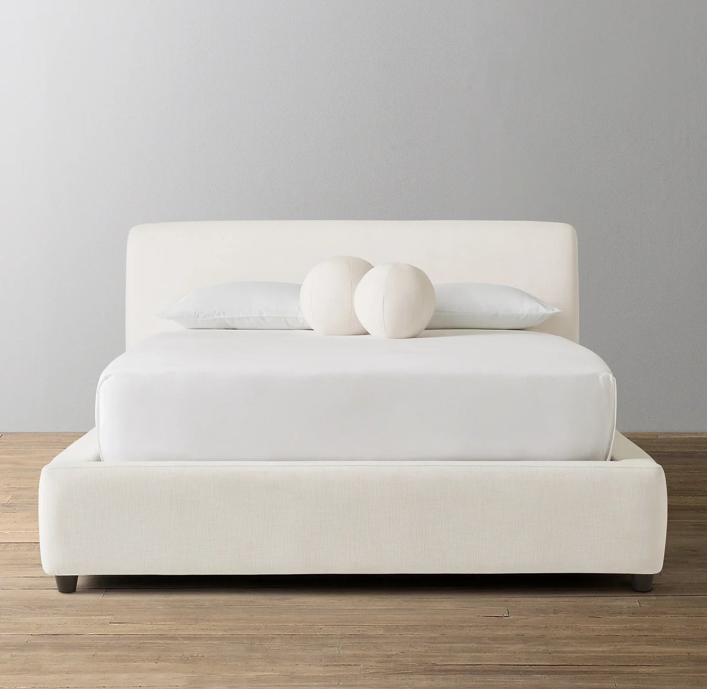 Upholstered Platform Bed – Slipcovered Leather Frame with Goose Feather Cushions – Sylvain
