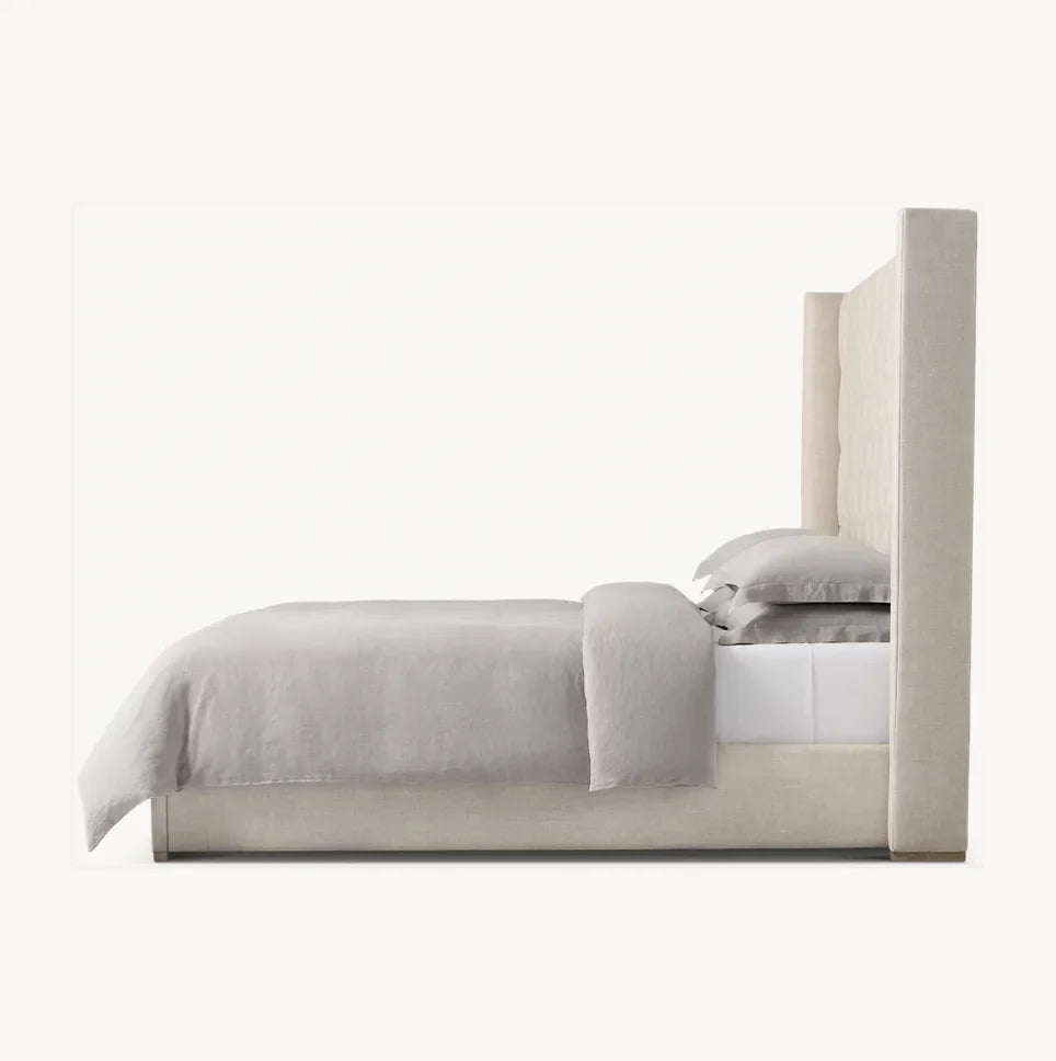Italian Designer Bed – Midcentury French Style Luxury Bed with Diamond-Tufted Headboard