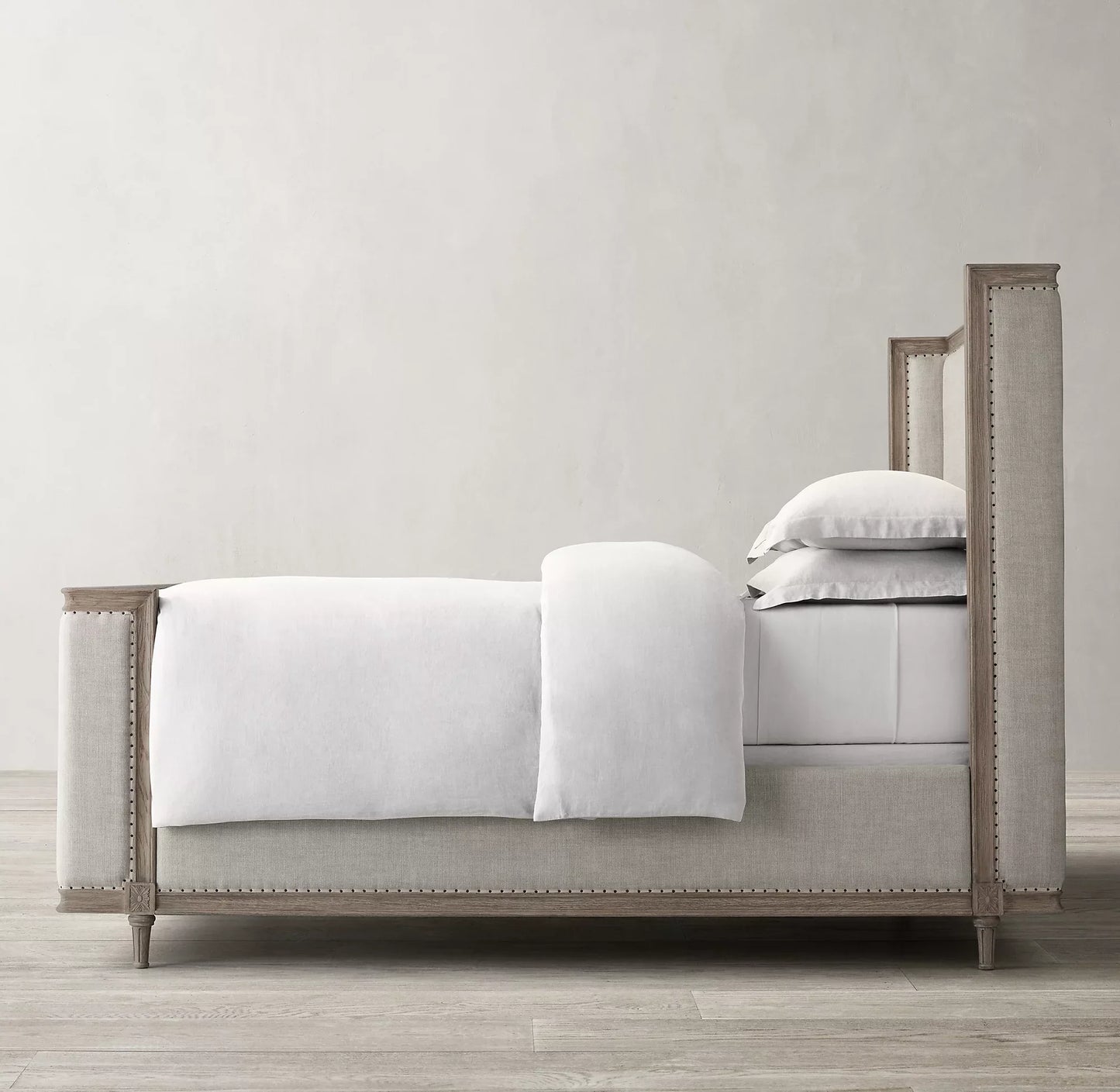 Midcentury French Shelter Bed – Wing Design in Brushed Oak – Luxury Statement Piece