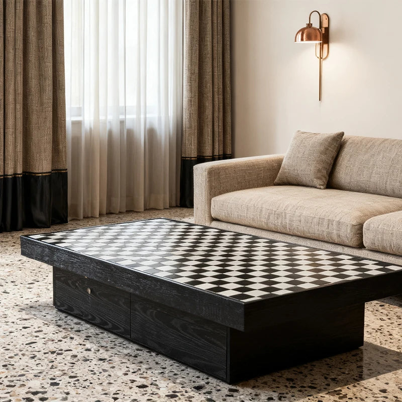 Modern Minimalist Marble Mosaic Coffee Table Luxury Italian Style for Villa