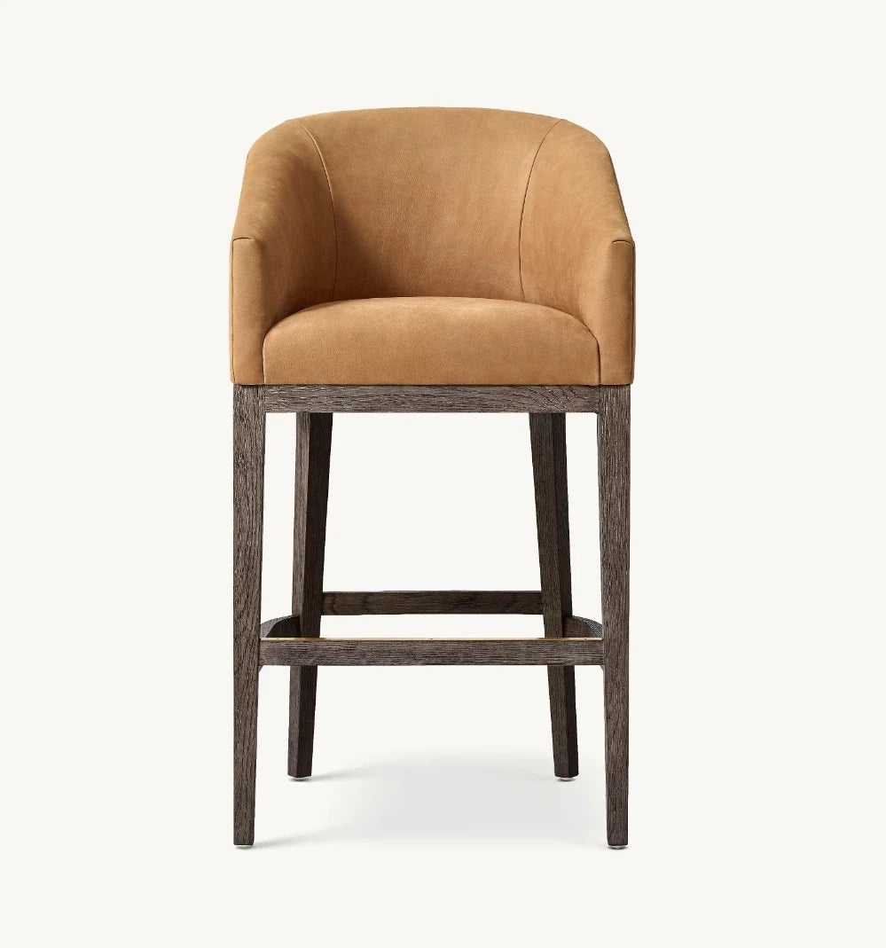 Morgan Barrelback Slope Arm Stool – Oak Leather Mid-Century Design