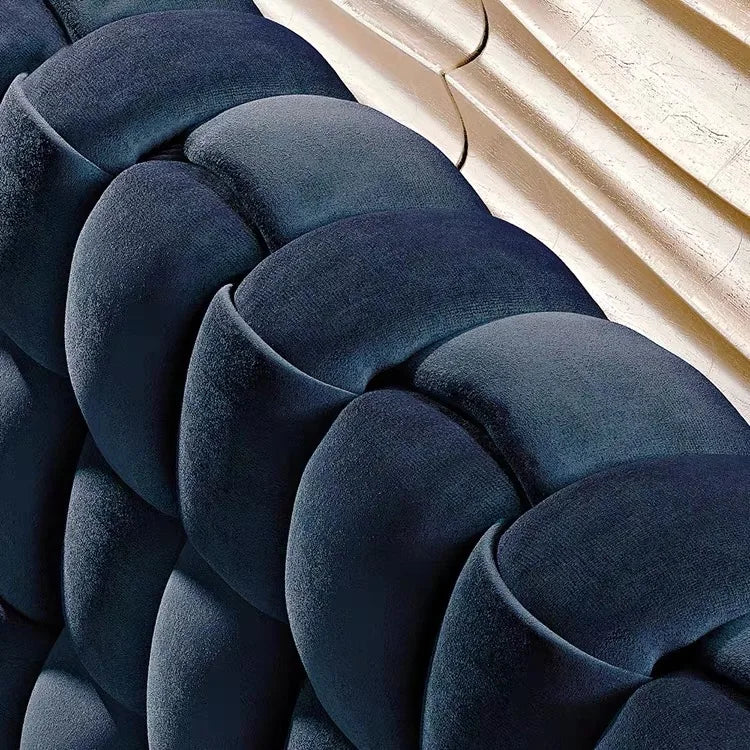Upholstered Bed – Woven Soft Bag Headboard in Blue Velvet Italian
