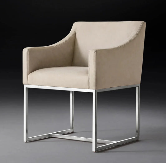 Dining Armchair – Emery Slope Arm Leather Midcentury European Statement Piece