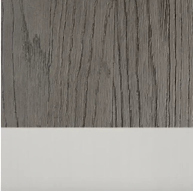 Mid-Century Channel Dining Table 72-96 Inch – Grey Oak and Brushed Pewter – Designer Statement Piece