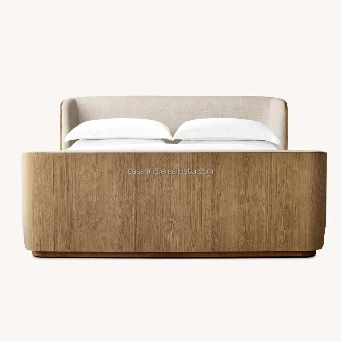 Shelter Bed with Upholstered Headboard – European-Inspired Oak Wood Statement Piece
