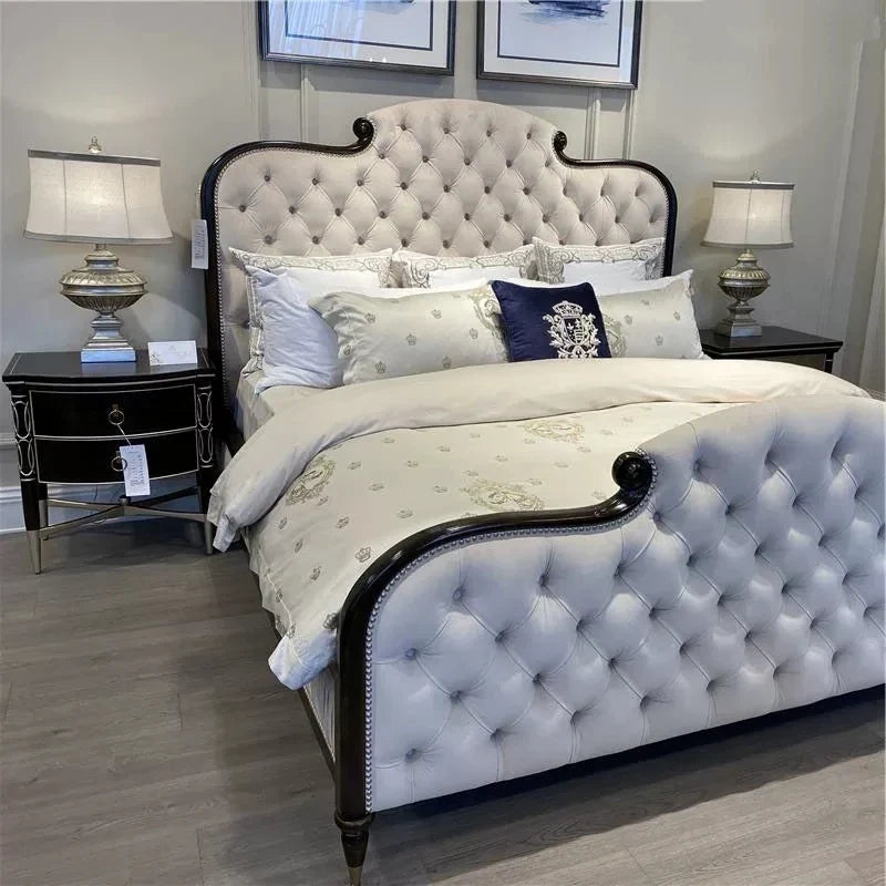 Platform Bed with Upholstered Headboard – Solid Birch Wood Light Luxury 26-164