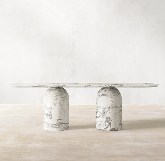 Rectangular Luxury Dining Table in Arabescato Marble – Sculptural Statement Piece