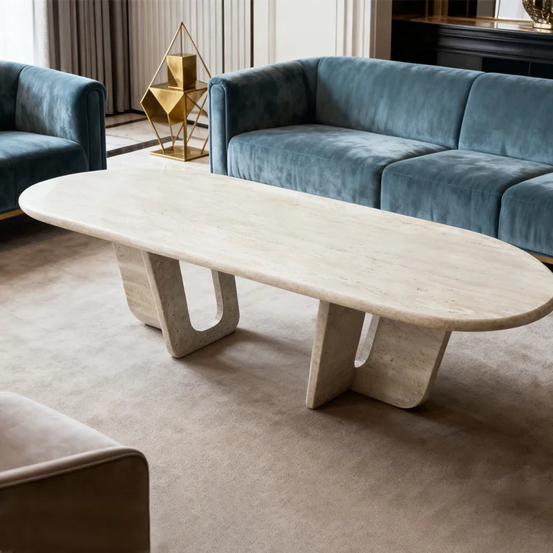Luxury Oval Natural Marble Coffee Table Modern Italian Style for Villa