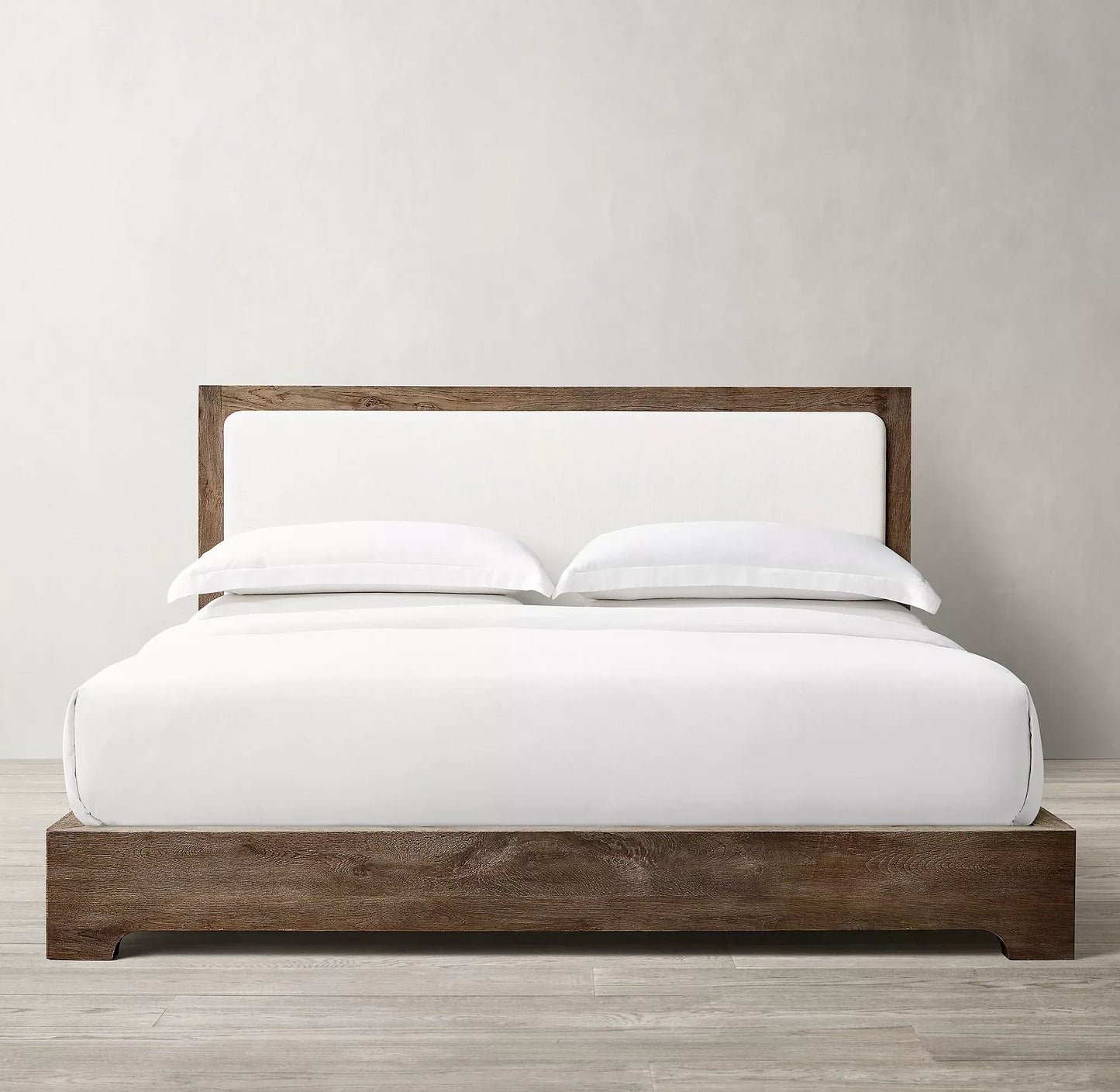 Cloud Platform Bed – Low-Profile Slipcovered Design in Aged Oak | 1600680589595