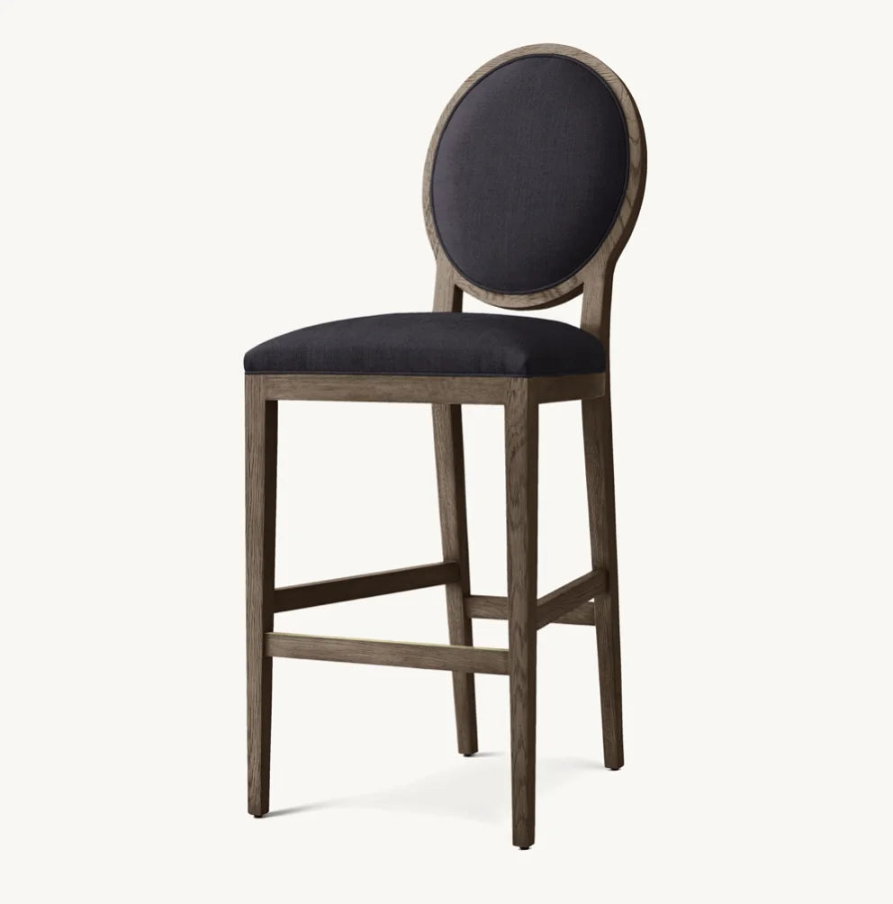 French Contemporary Bar Stool – Oak & Fabric European Designer Statement Piece