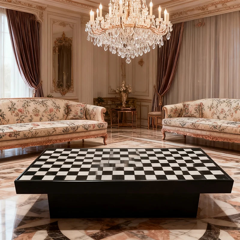 Modern Minimalist Marble Mosaic Coffee Table Luxury Italian Style for Villa
