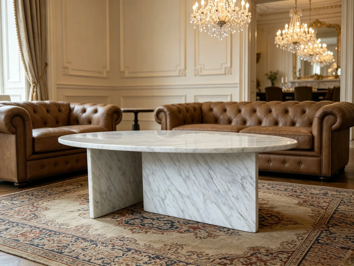 Luxury Water Drop Shape Carrara White Marble Coffee Table for Villa