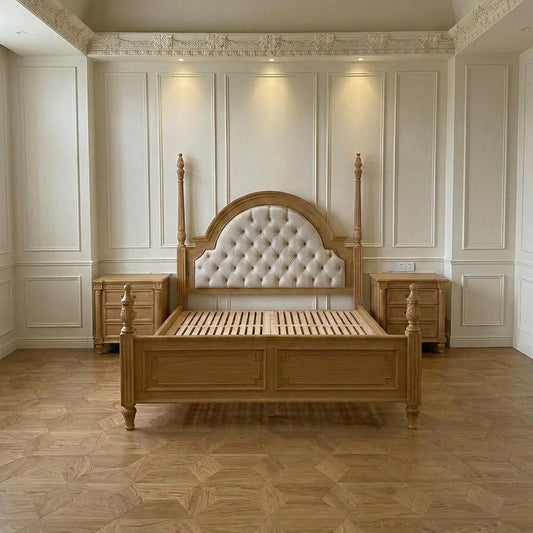 Four-Poster Bed – French Retro Solid Birch Antique Statement Piece | 26-26