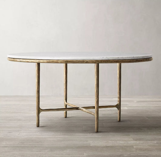 European Designer Round Dining Table – Hand Forged Brass Marble Top | 1600604878006