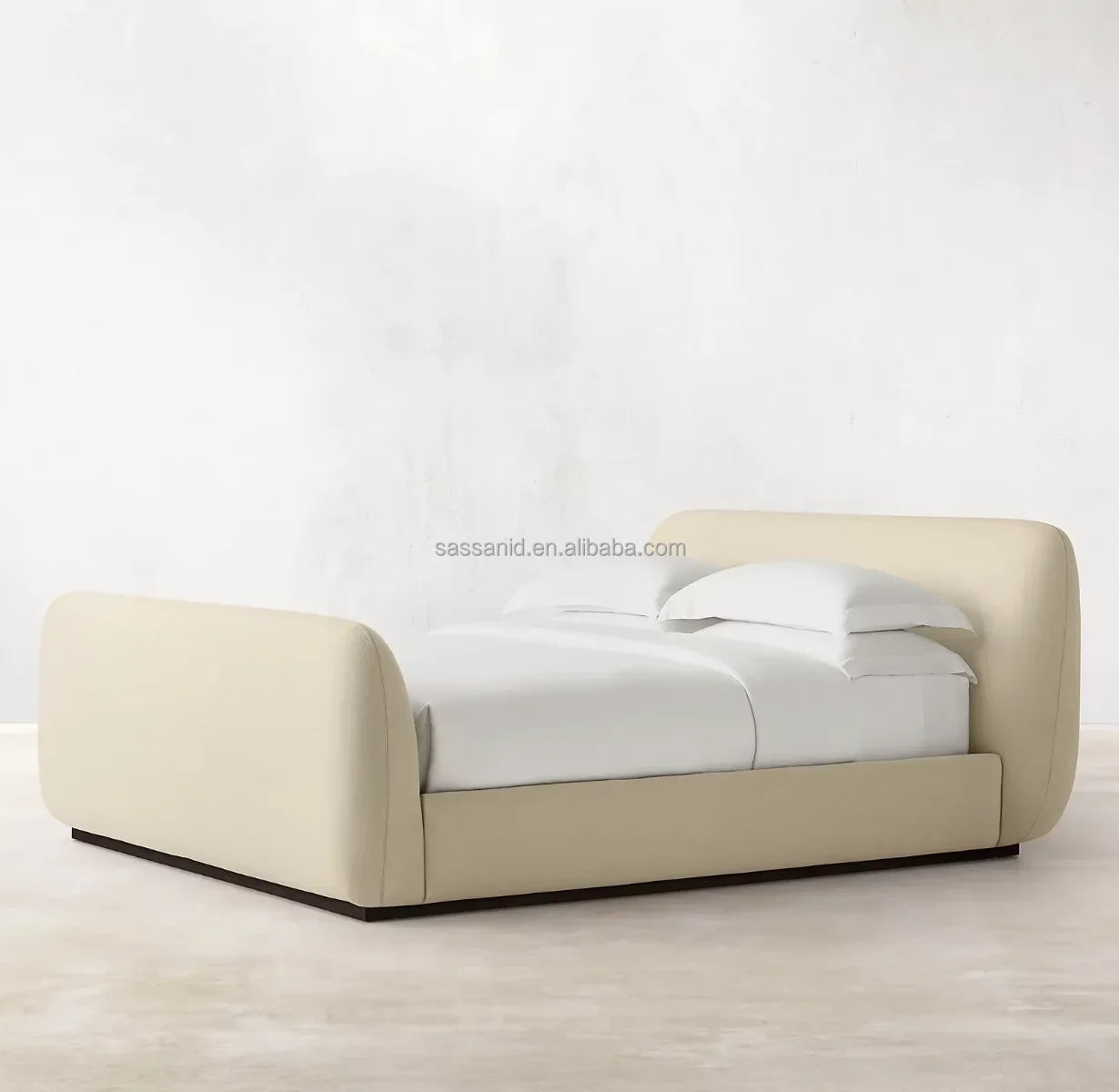 Platform Bed – Contemporary Fabric Panel Oak Statement Piece | 1600654407382