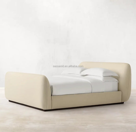 Platform Bed – Contemporary Fabric Panel Oak Statement Piece | 1600654407382