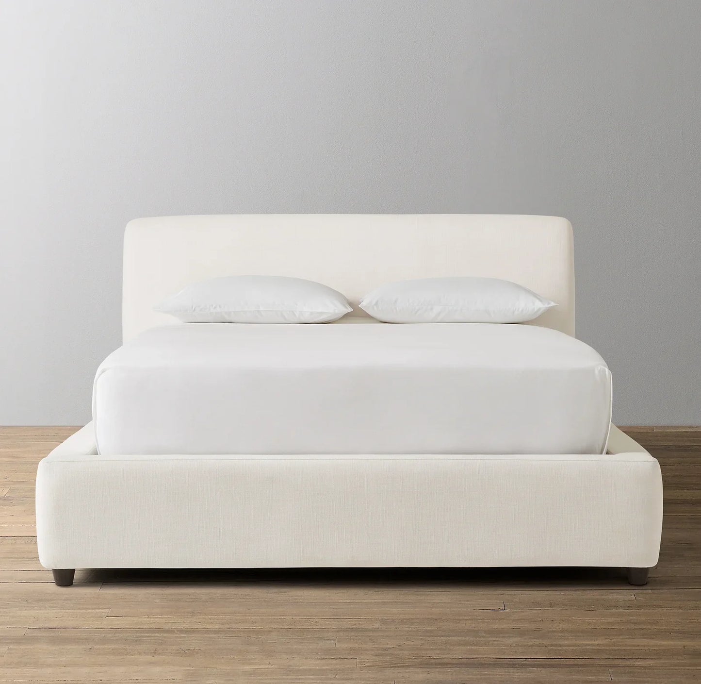 Upholstered Platform Bed – Slipcovered Leather Frame with Goose Feather Cushions – Sylvain