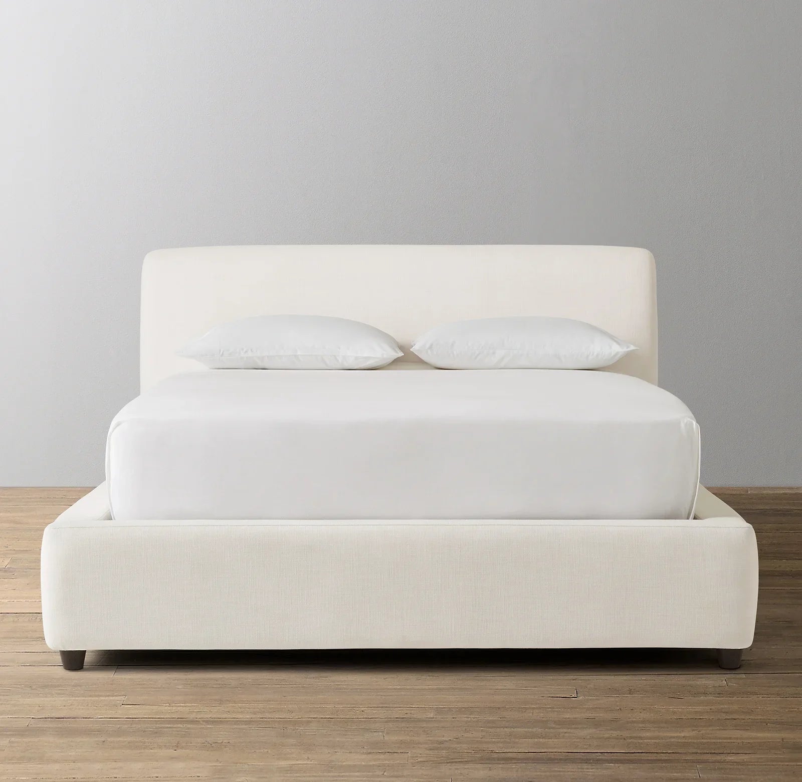 Upholstered Platform Bed – Slipcovered Leather Frame with Goose Feather Cushions – Sylvain