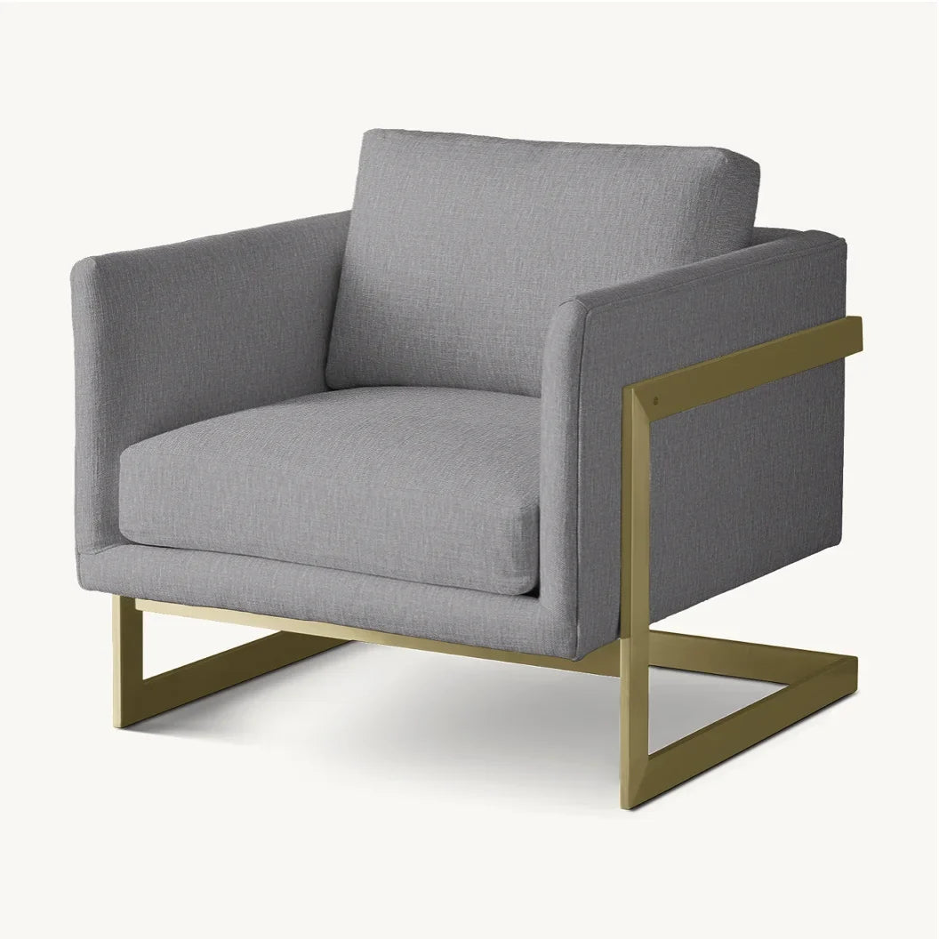 Milo Lounge Chair – Grid-Tufted Statement Piece in Brass or Polished Steel