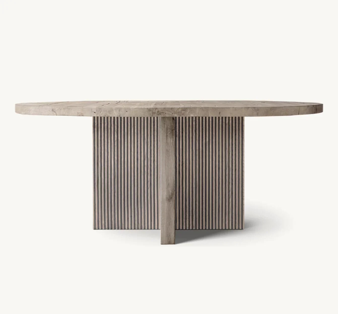 Round Dining Table with Reeded Base in Reclaimed Oak – Contemporary | 1600944309439