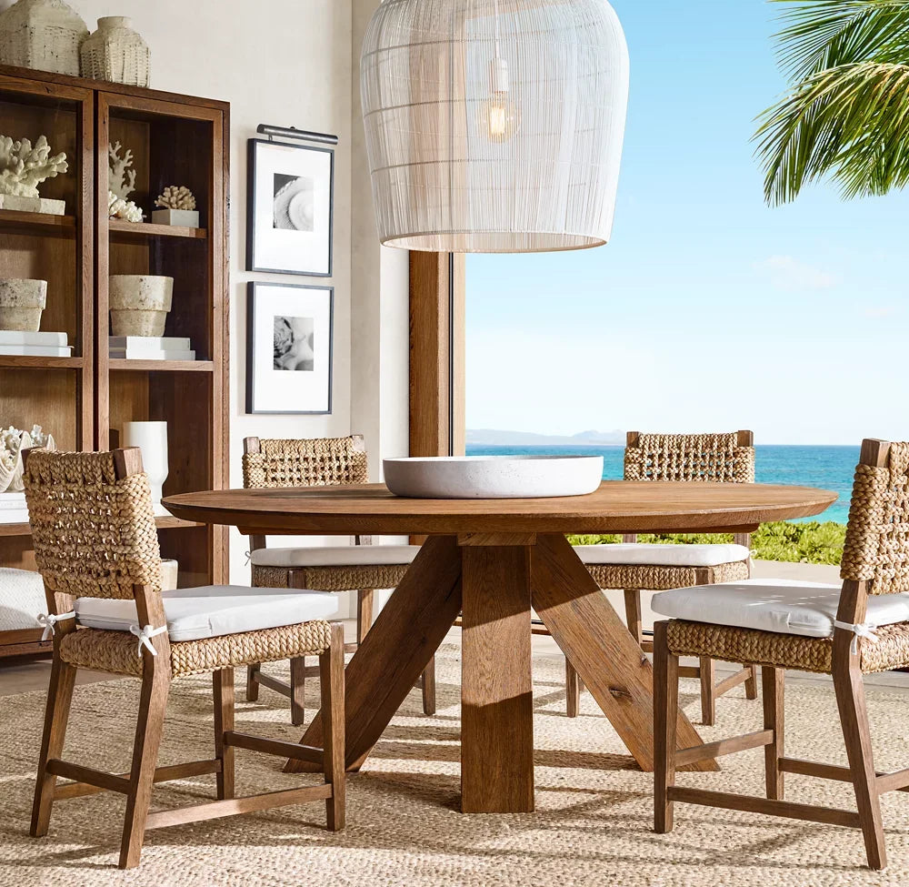 Round Dining Table – Cracking Oak Texture in Brule Umber Statement Piece