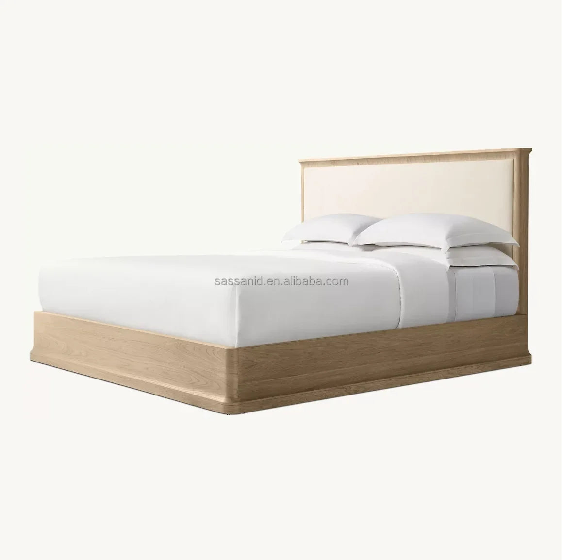 Classical Roma Architecture Upholstered Panel Bed – Oak Frame Statement Piece