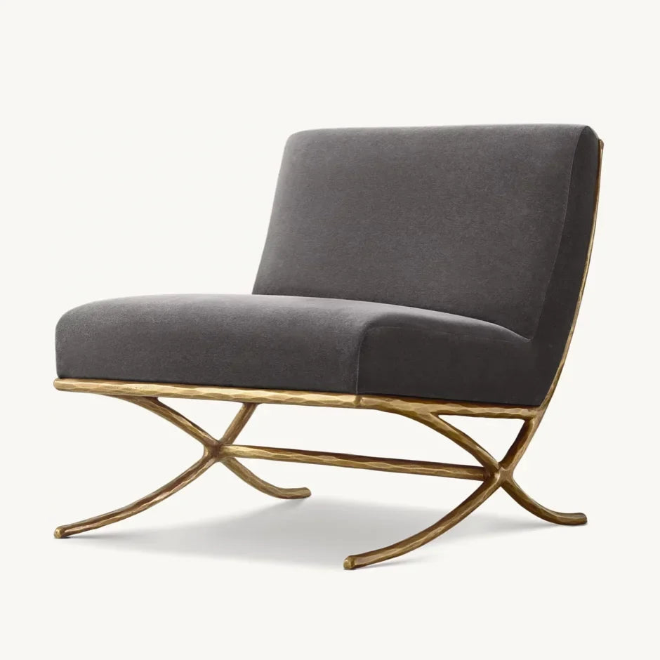 Slipper Chair – Geometric X-Base – Solid Oak and Steel – Artisan Midcentury Modern